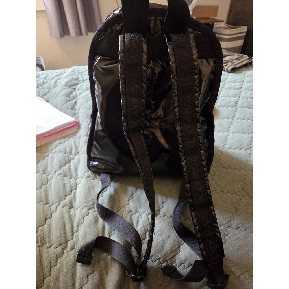 LeSportsac Black Patent Nylon Essential Backpack Large Travel School Laptop Bag